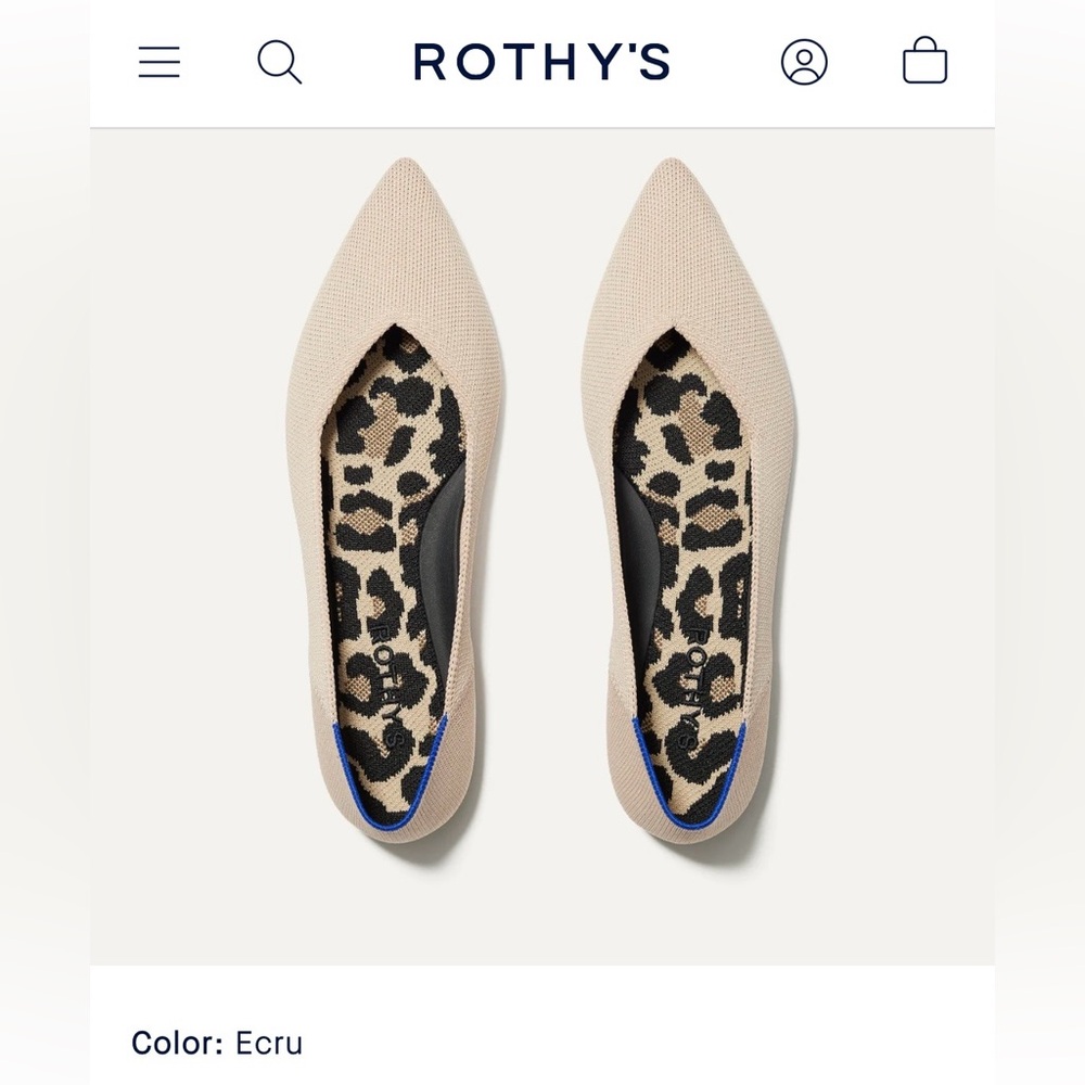 Rothy's The Point II - Ecru Women's Flats with Leopard Insole